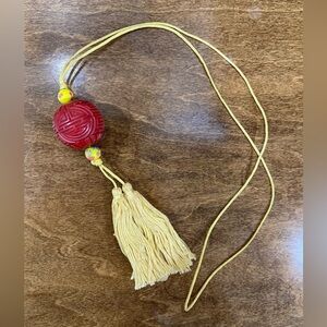 Artisan Red Bead Necklace with Yellow Tassel